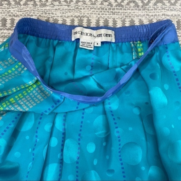 Umi Collections 100% Silk Blue Geometric Pleated Midi Maxi Skirt Retro Colorful - Picture 9 of 13